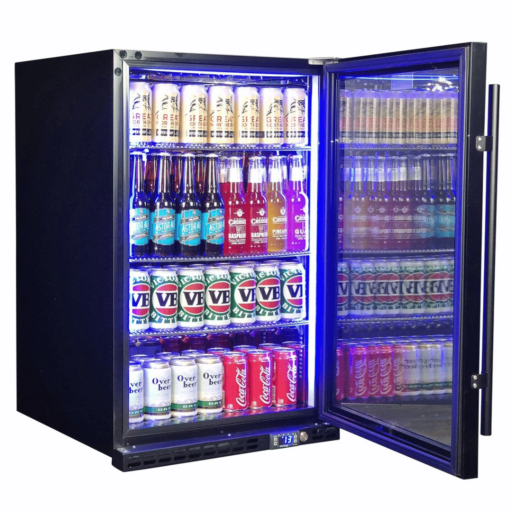 Schmick SK146R-B-HD Under Bench Bar Fridge Open Door with Light - The Appliance Guys